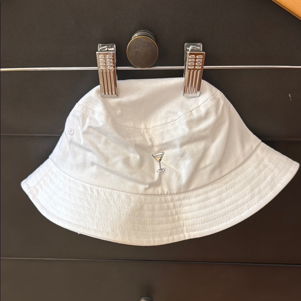 White Bucket Hat with Martini Embroidery